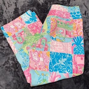 Lilly Pulitzer Multicolor Patchwork Tropical Print Capris — Pink, Blue, Green